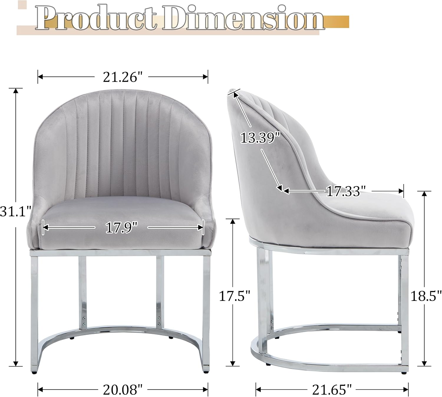 Velvet Dining Chairs Set of 4, Modern Upholstered Barrel Dining Chairs with Chrome U-Shaped Base, 18.5" Wide Accent Chairs Dressing Chair Lounge Chair, Grey