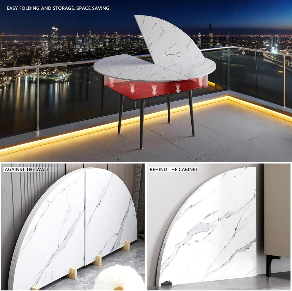 Big Foldable Round Table Tops only Extender, Large Round Folding Tabletop Extender Extend-8in No Legs, 4-fold Portable Wooden Dining Table top for Dining/Kitchen (White, D:59.05IN)