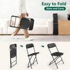 4 Pack Black Plastic Folding Chairs, Outdoor Portable Folding Chair with Steel Frame, 350lbs Capacity Stackable Foldable Chairs for Patio, Garden, Picnic, Kitchen, Events