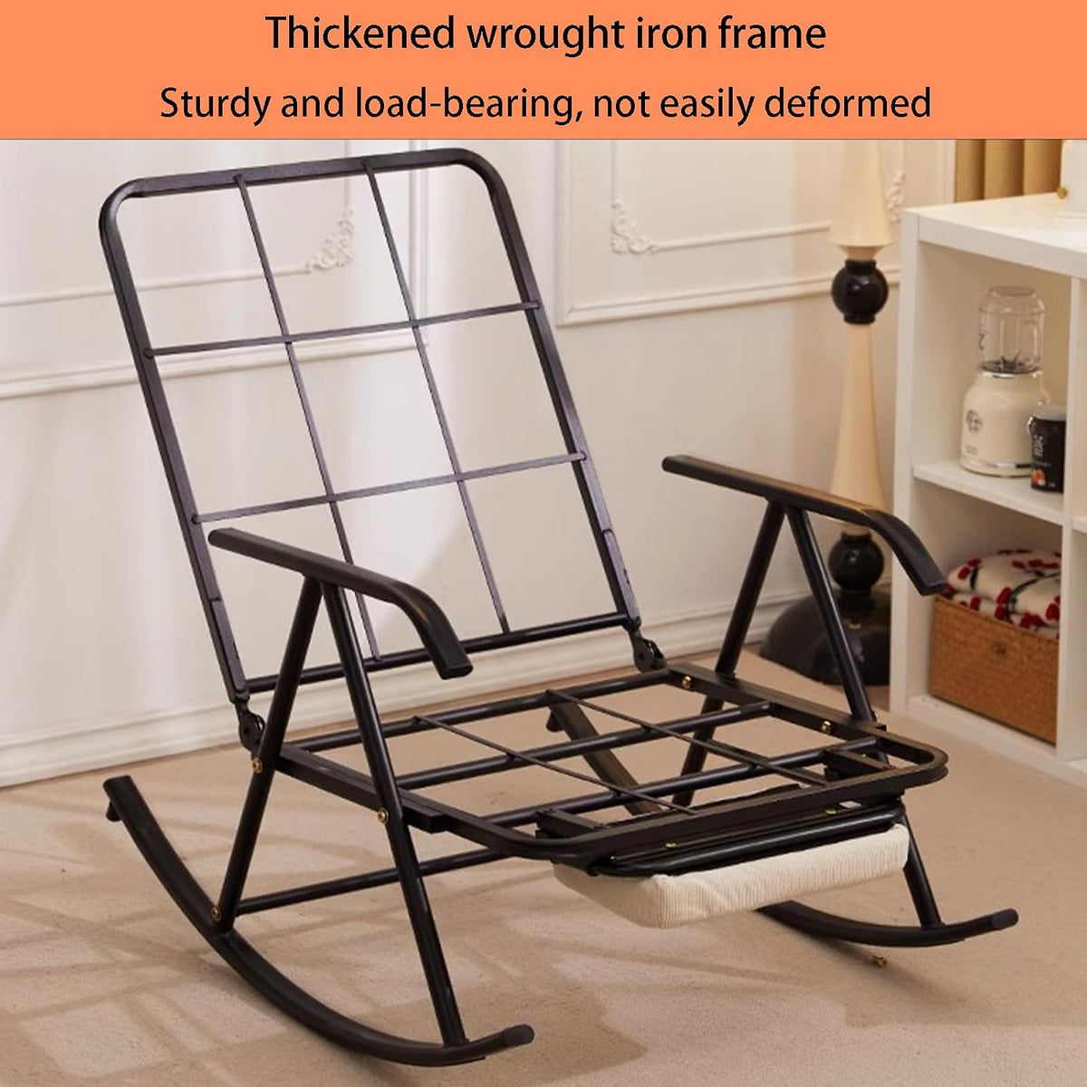 Single Rocking Chair with a Retractable footrest, Armchair with Adjustable backrest, Corduroy Upholstery, Suitable for Living Room, Balcony, and Bedroom Beige