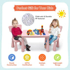 LDAILY Kids Table and Chairs, 3-Piece Children Activity Table for Drawing, Reading, Art Craft and Snack Time, Lightweight Plastic Toddler Table and Chair Set for Playroom, Daycare, Kindergarten (Pink)