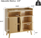 Decofy 39" Buffet Sideboard Cabinet, Mid Century Modern Console Cabinet with Roller Shutter Sliding Doors & Adjustable Shelves for Kitchen Cabinets, Living Room, Entryway, Coffee Bar Cabinet (Oak)