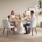 Upholstered Dining Chairs Set of 6, Farmhouse Fabric Kitchen Chairs with Solid Wood Legs, Modern Dining Room Chairs for Restaurant & Cafe, Light Grey