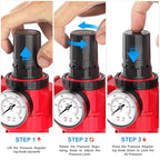 TAILONZ PNEUMATIC 0-150PSI 1/2 Inch NPT Red Industrial Grade 5 Stage Air Drying System, Particulate Filter, Coalescing Filter, Double Desiccant Dryer and Air Regulator (Manual Drainage)