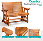 VINGLI Outdoor Glider Wood Patio Chair with Cup Holders, Outdoor Bench Glider Loveseat with Smooth Rocking Mechanism, Heavy Duty 800 LBS