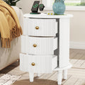 Mirightone Round End Table with Charging Station, Wood Side Table with Storage for Small Spaces, White Nightstand with 3 Drawers, Couch Side Cabinet Bedside Table for Living Room/Bedroom/Corner