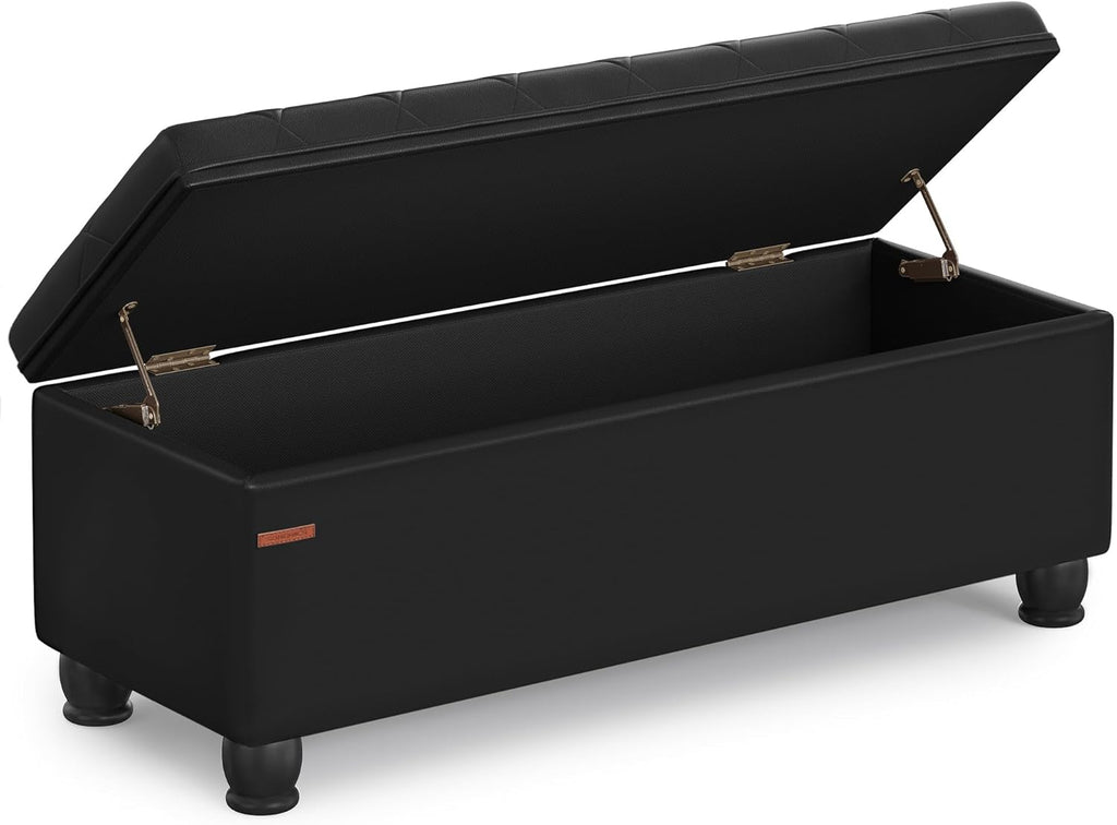 SONGMICS Storage Ottoman, 46.5 Inches Long Bed End Stool, Solid Wood Legs | Buttons Decoration, Non-Slip Foot Pads, 330.7 lb Load Capacity, Ink Black, MACEO Collection ULOM071B01