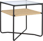 SAFAVIEH Home Collection - Omaka Square End Table, Black Metal Frame with Glass Top and Natural Woven Shelf (ACC2325A)