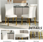ACEDÉCOR Modern Dining Chairs Set of 2, White Leather Dining Room Chairs with Gold Stainless Steel Legs, Upholstered Chairs with High Back and Metal Legs for Kitchen/Living Room/Restaurant