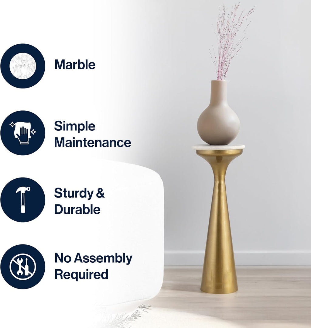 JONATHAN Y Oliver 8" Round Marble Pedestal Drink Table, Gold/White | 22.25" High Modern Martini Cocktail Accent Stand, Small Side Furniture, No Assembly, Mid-Century Glam Style