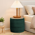 15.4" Round Velvet Storage Ottoman with Reversible Lid, Upholstered Circular Ottoman Footrest with Hidden Storage, Foldable Padded Footstool for Dorm Living Room & Bedroom, Bottle Green