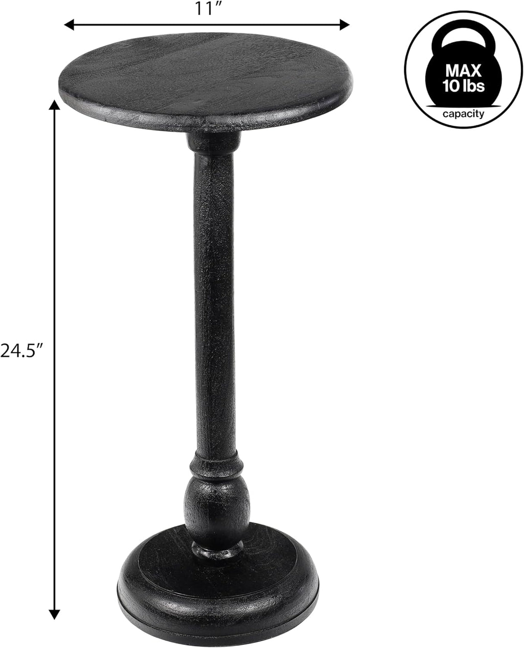 JONATHAN Y Leopold Solid Mango Wood Round Pedestal Drink Table, 24.5" Tall Traditional Martini Accent Side Table for Living Room and Small Spaces with Turned Leg, Black END3006C