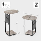 Vagusicc C Shaped End Table, Adjustable Height Small Side Table for Couch and Recliner, 32" Tall Couch Side Table Slide Under Sofa Tray Desk with Storage Bag for Living Room and Bedroom, Greige