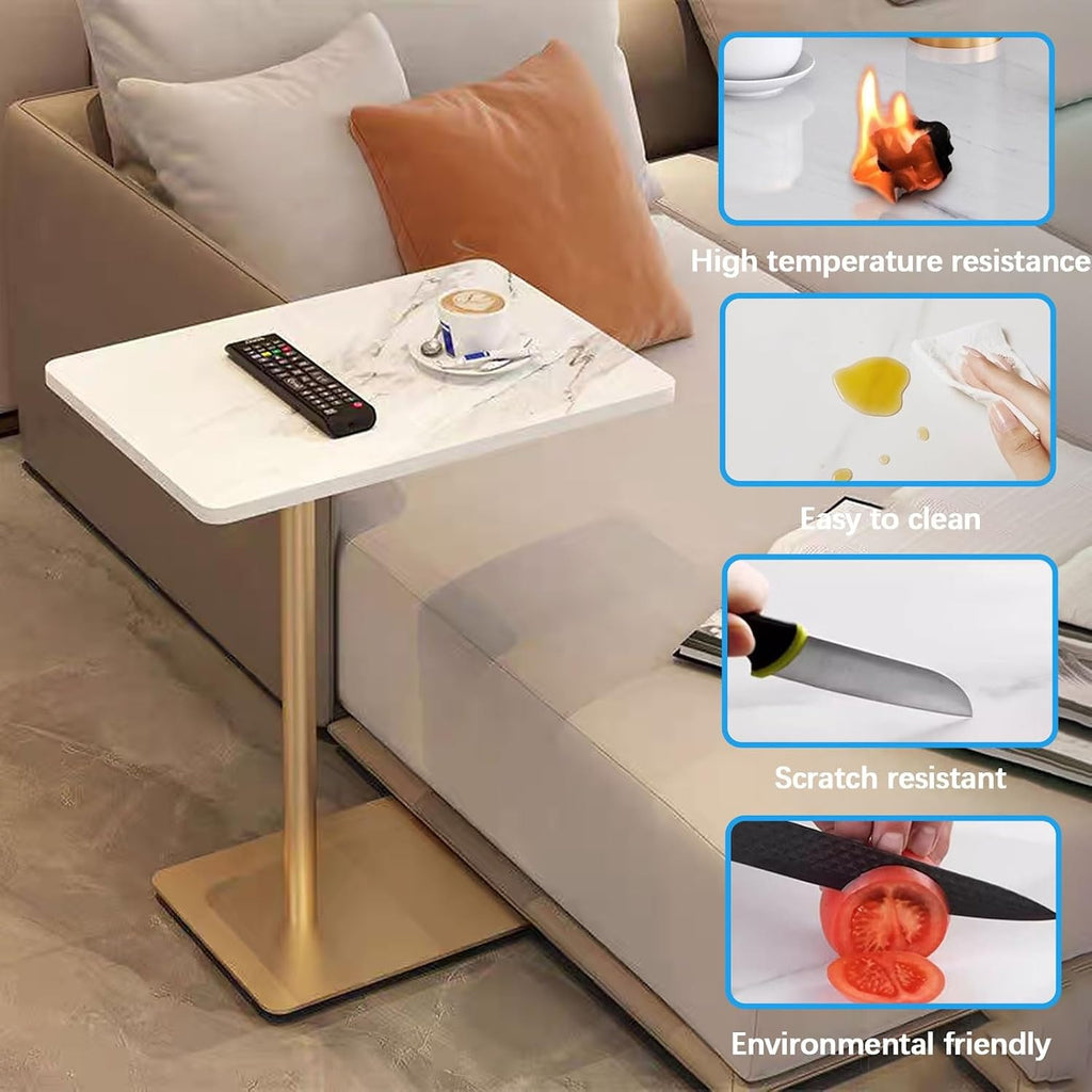 Drsyffsup Outdoor Coffee Table Side End Table with Marble Effect Top and Gold Metal Base C Shaped Modern Sofa End Table Work Desk for Couch Living Room Bedroom (Size : 48x33x65cm)