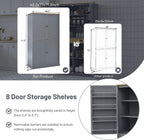 Litex 40.2" Wide Kitchen Pantry Cabinet, 71.3" Tall Freestanding Storage Cabinet with 2 Drawers, Adjustable Shelves & 8 Door Shelves, Large Farmhouse Kitchen Cupboard for Kitchen Dining Room (Gray)