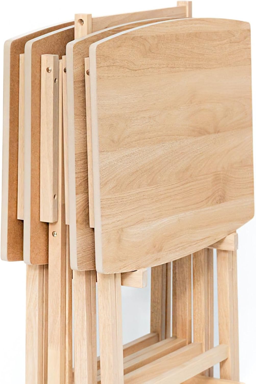 PJ Wood XL Oversize Tray Table, Natural Wood, 5-Pack | 33.2 lb Capacity, Rectangular Shape, Foldable Design, Space-Saving Storage