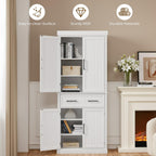 Yaheetech 72.5" H Freestanding 4-Door Kitchen Storage Cabinet,White | Stand‑up Pantry with Adjustable Shelves & Wide Drawer, Engineered Wood Construction, Kitchen/Living Room