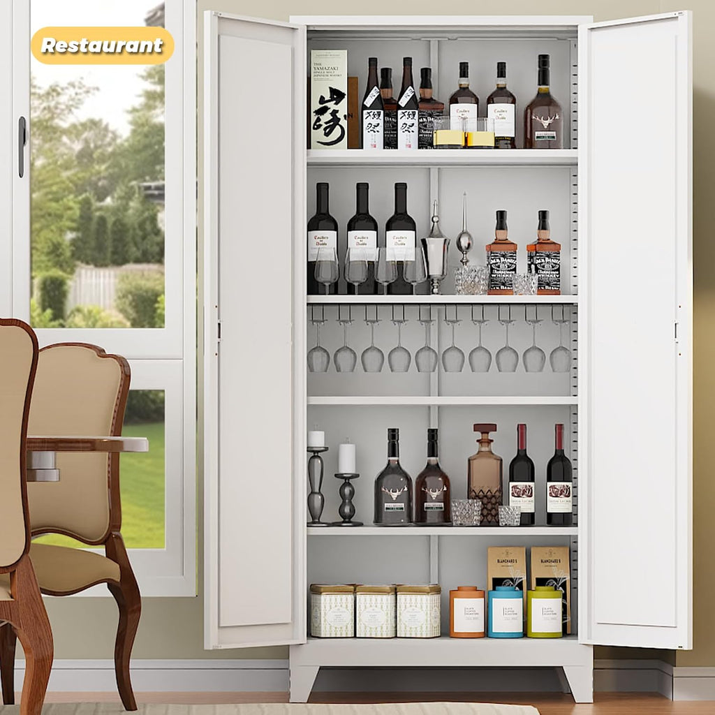 75" Pantry Cabinet,Kitchen Storage Cabinet with Adjustable Shelves | 1000 LBS Capacity Metal Pantry Cabinet with Magnetic & Anti-Tip,Storage Cabinet with Adjustable Feet for Kitchen,Dining Room