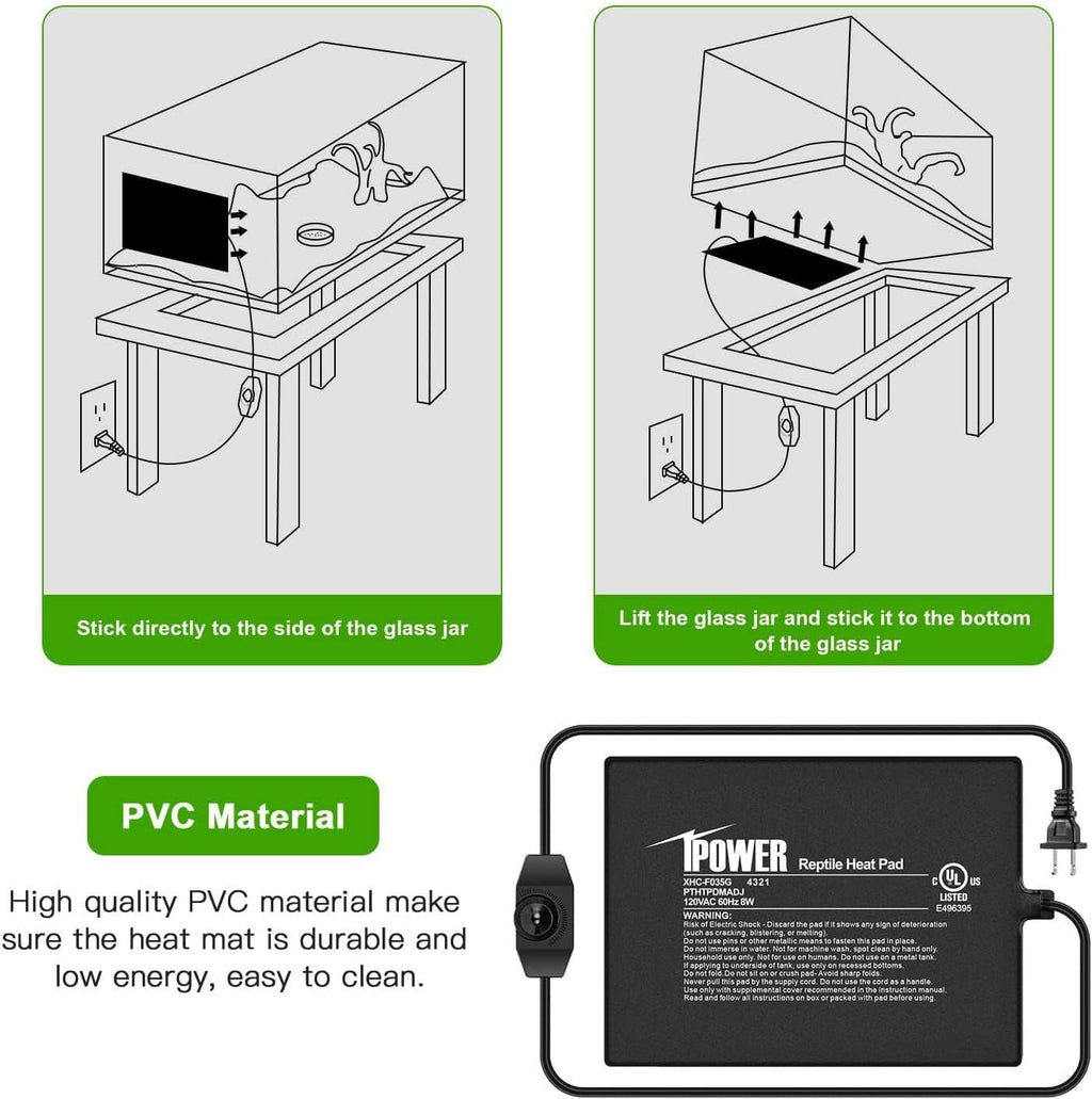 iPower 6 by 8-Inch 8 Watts Reptile Heating Mat with Temperature Controller Under Tank Warmer Terrarium Heat Pad for Reptiles and Amphibians, Black