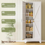 RAVIGIN Farmhouse Storage Cabinet,75" H Metal Pantry Cabinet with Barn Doors and Adjustable Shelves,75" H 6-Tier Rustic Pantry Organizers for Kitchen,Dining Room,White