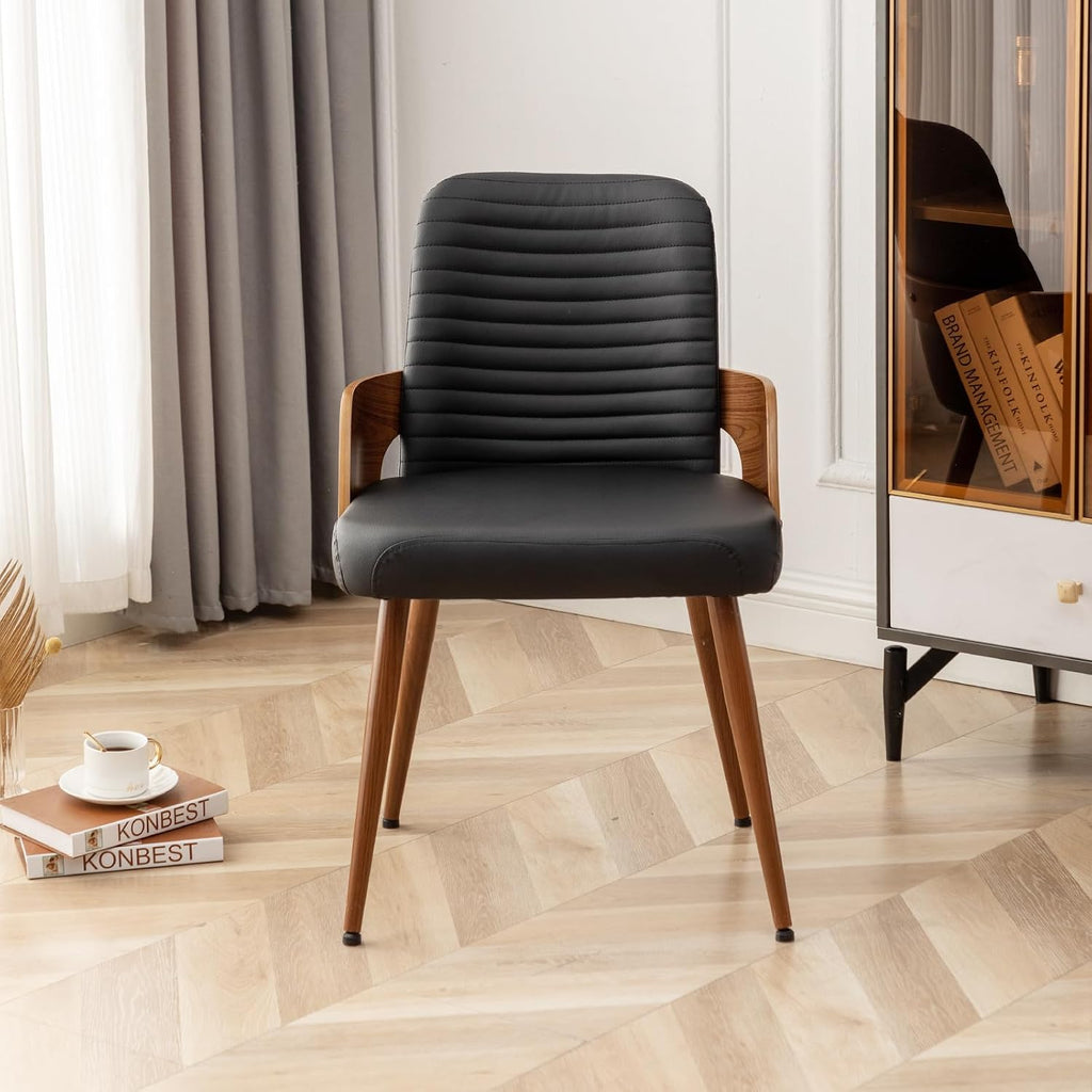 Dining Room Chairs,Mid Century Modern Kitchen Chairs,Upholstered Faux Leather Accent Chairs,Metal Legs Wooden Desk Chairs,Armless and No Wheels for Kitchen Dining Living Room,Black,1PCS