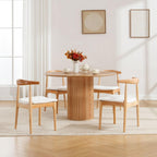 ROCITY Wood Dining Chairs Set of 4 Fabric Kitchen Chairs with Linen Cushion and Barrel Backs Mid Century Modern Dining Room Chairs Natural Wood