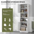 TANGZON 190CM Tall Kitchen Cupboard, 4-Door Storage Cabinet with Enclosed Cabinets, Open Compartments & Anti-tipping Kits, Freestanding Wooden Tall Sideboard for Pantry Dining Living Room (White)