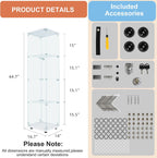 FANYUSHOW Tempered Glass Display Cabinet 4-Shelf Curio Cabinet with Security Lock 5mm Display Shelf Showcase for Living Room/Bedroom/Office- White 64.7" H x 16.7" L x 14.37" W