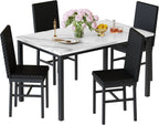 Recaceik Dining Table Set for 4, Faux Marble Kitchen Table and Chairs Set of 4, Modern Dining Room Table with Velvet Dinner Chairs, Small Dining Set for Breakfast Nook Small Spaces, White & Black