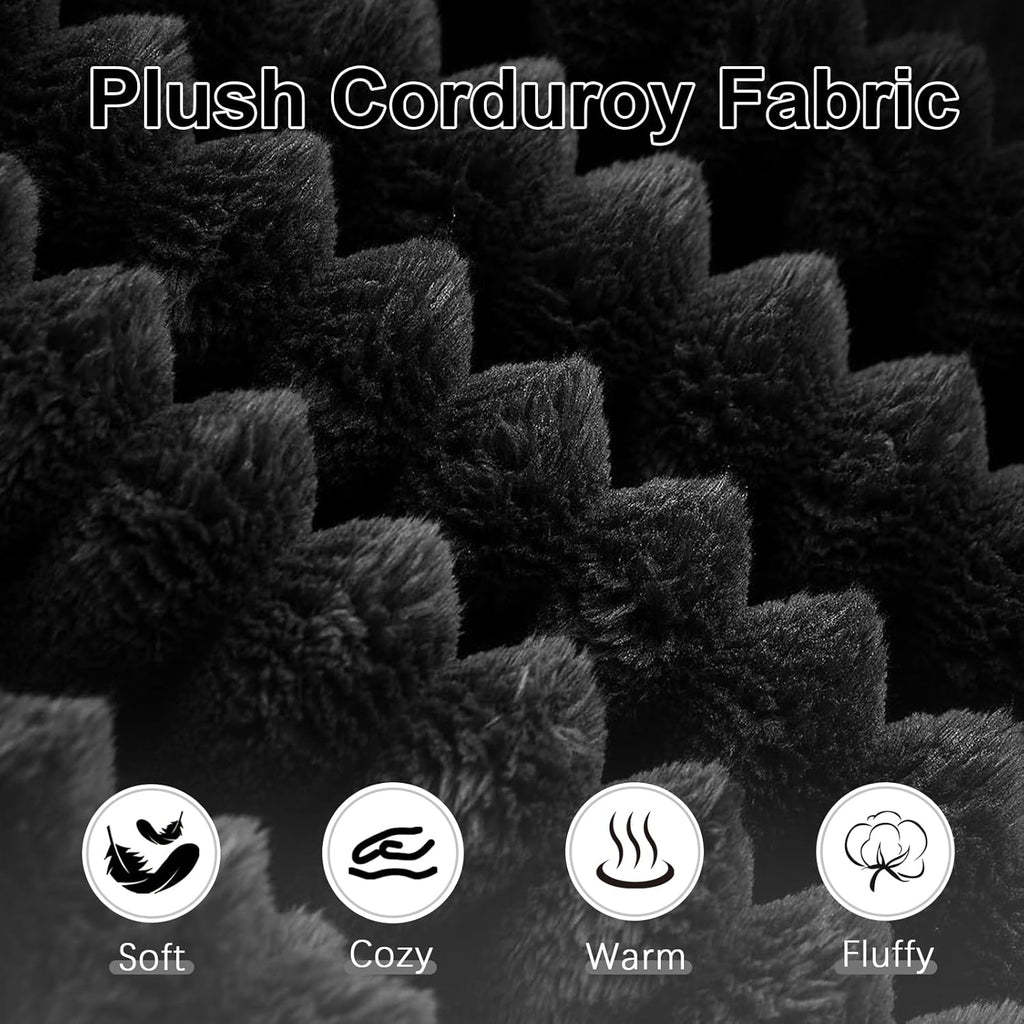 134 Inch Modular Sectional Sofa, Cloud Couch for Living Room | Modern Corduroy Couch with Side Pockets & Cup Holders, Oversized 4-Seater Deep Seat Sofa, No Assembly Required, Black