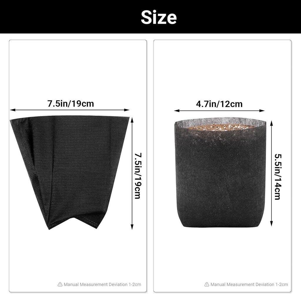 Black Plant Grow Bags, Pack of 100 7.5x7.5 Breathable Non-Woven Fabric Grow Bags for Planting Seedling Pots 1 Gallon Plant Pots