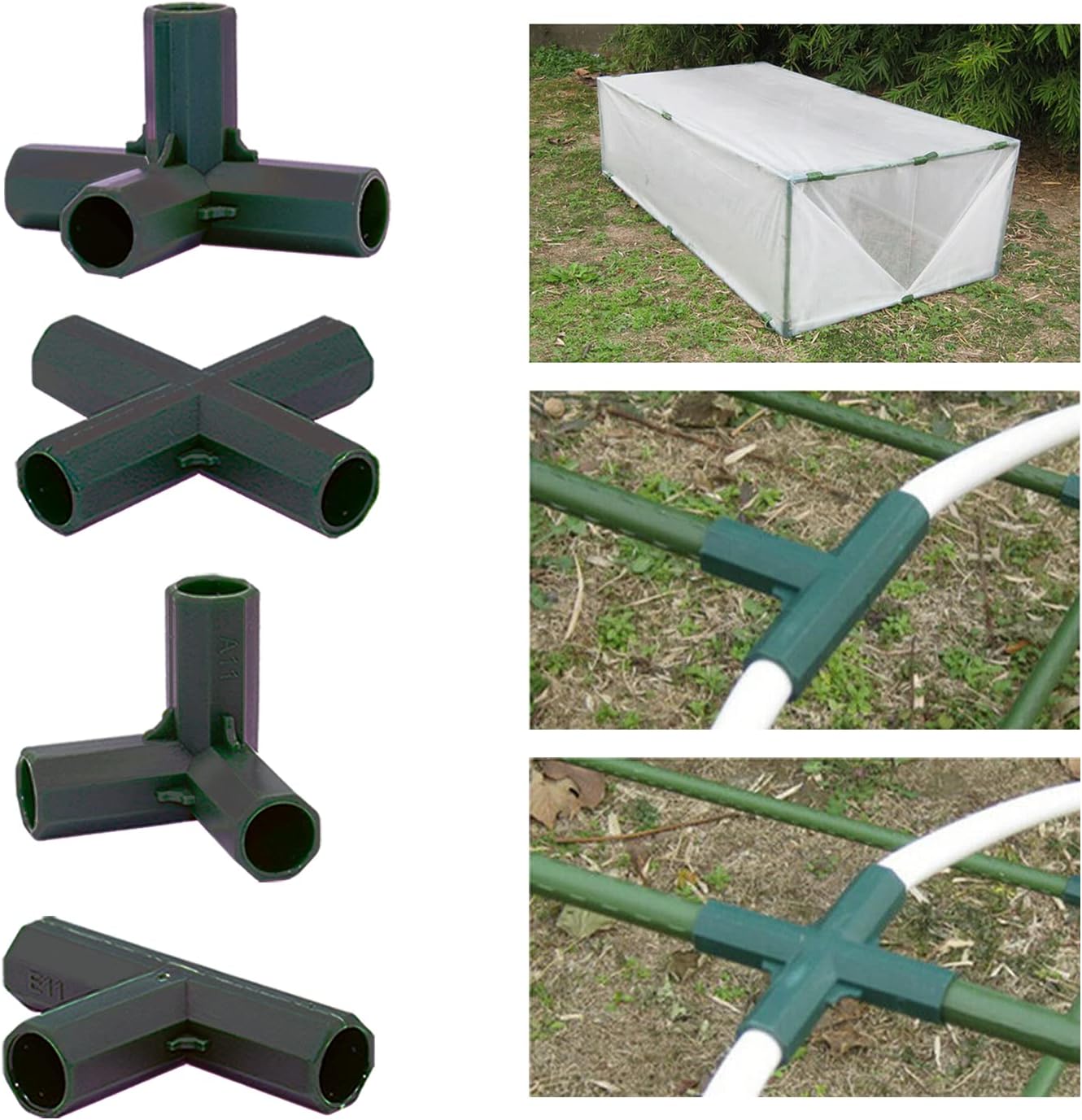 12PCS Fitting 16MM 4 Types Stable Support Heavy Duty Greenhouse Frame Building Connector Black Suitable for Grape Trellis Sunscreen Shed Gardening