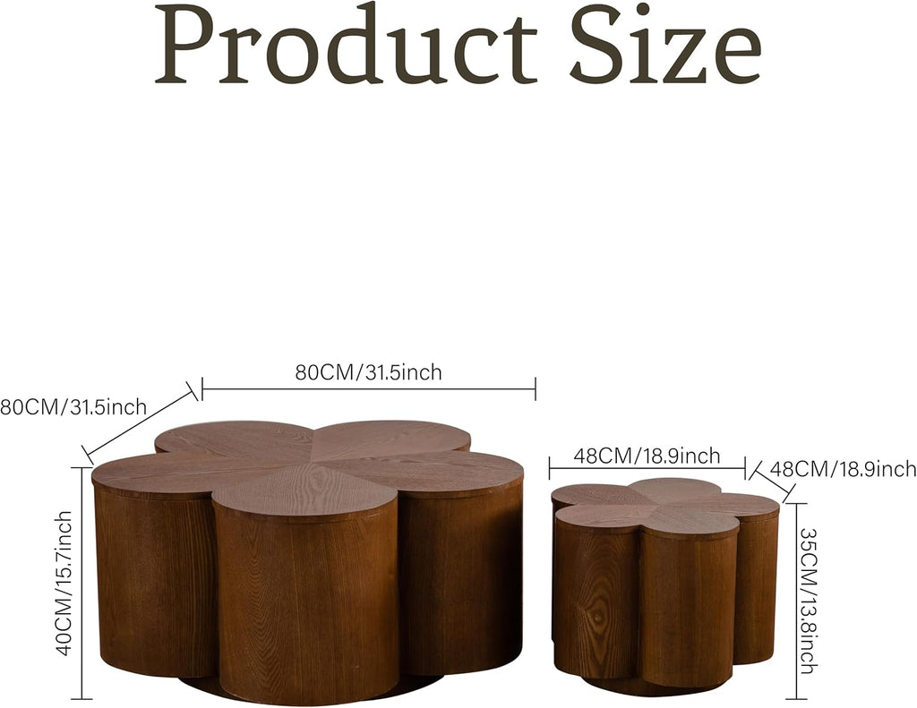 Modern Nesting Coffee Tables Woody Grooved Tea Table Space Saving Center End Side Tables for Living Room Apartment Office Library Cafe Walnut