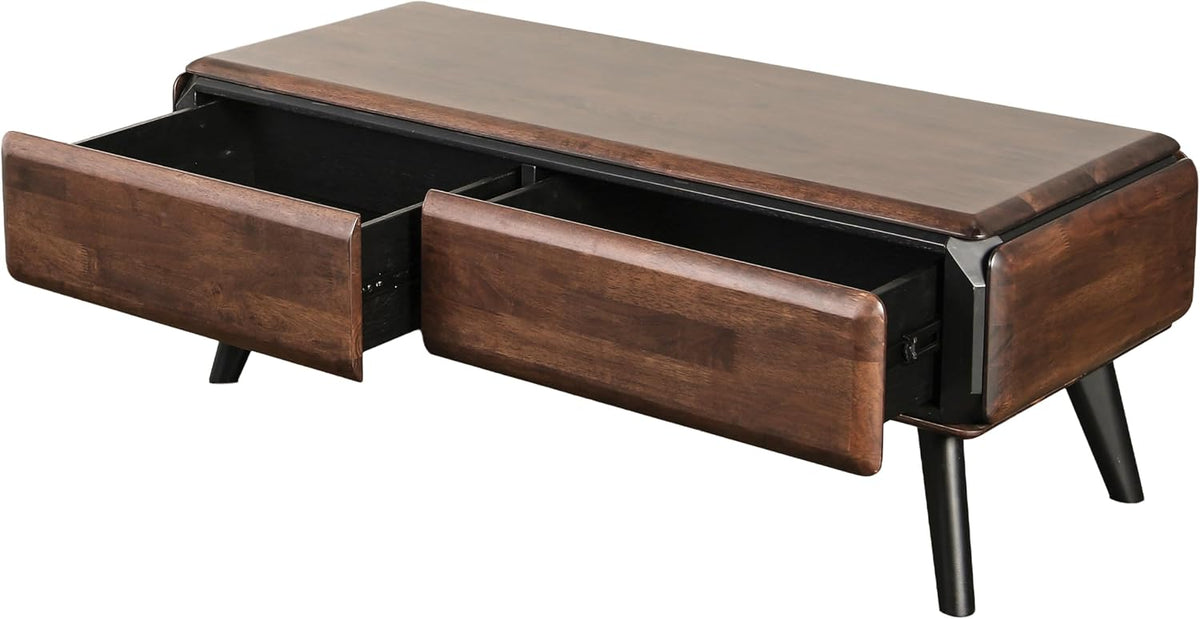 Furniture of America Nazaen Modern 2-Piece Coffee Table Set, Rich Walnut | Solid Wood 48-inch Coffee Table and 25-inch End Table with Drawers and Splayed Legs for Living Room, Home Office
