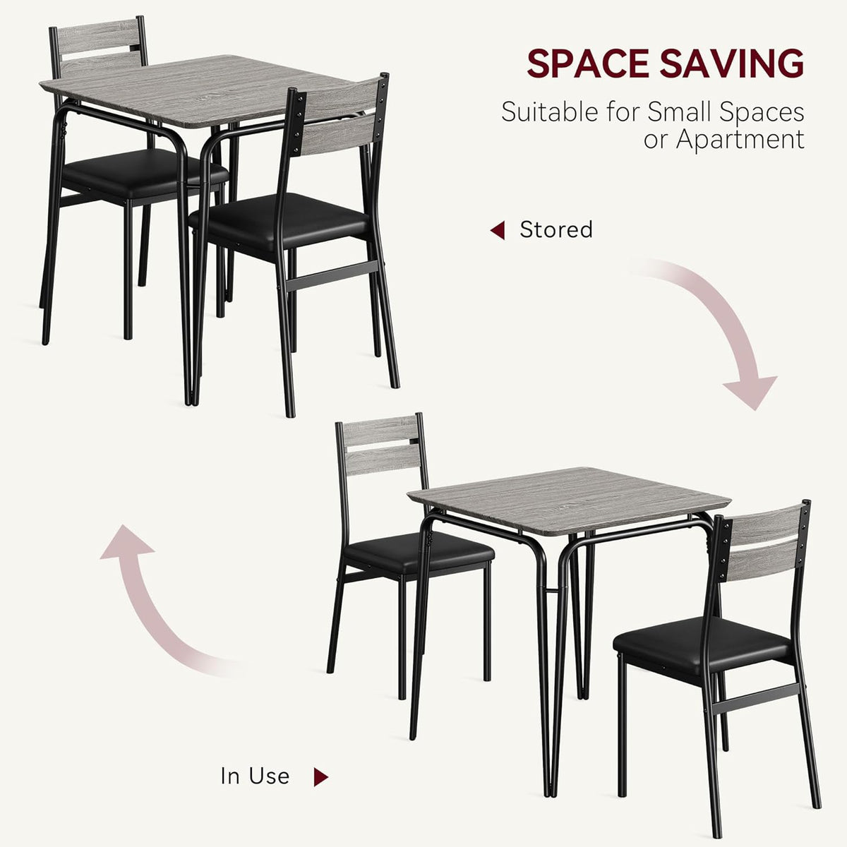 GarveeHome Dining Table for 2, Small Table and Chairs Set of 2, Square Dinette Set for 2, 3 Piece Kitchen & Dining Room Sets for Small Space (Oak, Table with 2 Upholstered Chairs)