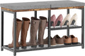 Shoe Rack for Entryway, Freestanding Hidden Shoe Storage Organizer, Boot Shoe Bench Shelves for High Heels with Seat cushion, Narrow Wood Shoe Rack for Entrance Closet, Hallway, 3 Tier (Gray+Black)
