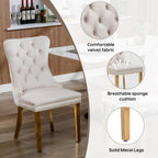 5-Piece Dining Table Set with 39In Tempered Glass Table and 4 Velvet Upholstered Chairs, Modern Scandinavian Furniture for Dining Room Kitchen(Beige&Gold)
