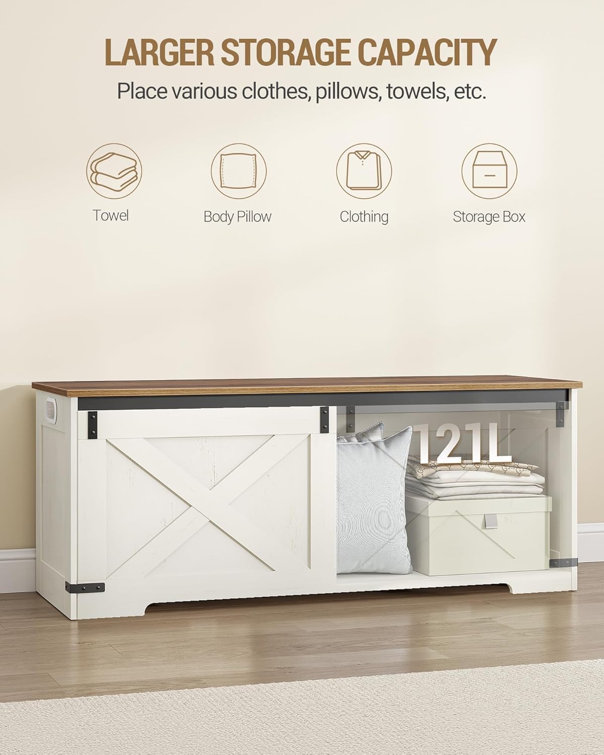 Hzuaneri 47" Farmhouse Storage Chest and Bench | 59 Gal | 330lb Seat | FSC Wood | Soft-Close Hinges | Storage for Bedroom, Living Room, Entryway | Easy Assembly | SB12114X