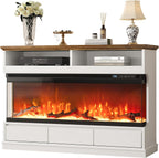4 EVER WINNER Fireplace TV Stand with 50" Electric Fireplace, Fireplace Entertainment Center with 3-Side Glass Insert, 3 Drawers, TV Stands for Living Room, White