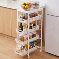 5 Tier Slim Rolling Storage Cart with Pull-Out Drawers,Narrow Utility Organizer Cart with Wooden Top & Wheels for Small Spaces Kitchen Bathroom Laundry Room (White)