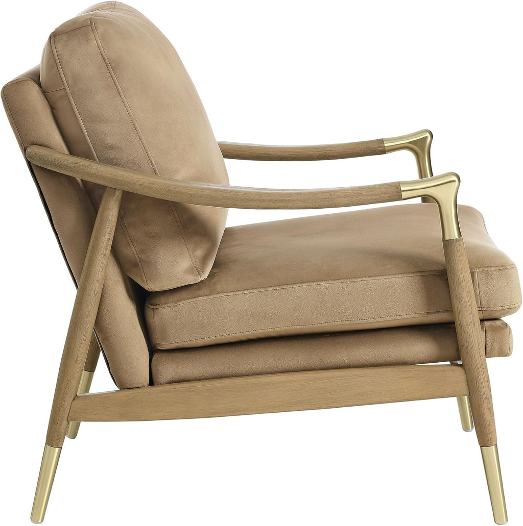 Modway Langford Stain-Resistant Performance Velvet Armchair – Mid Century Modern Velvet Chair with Wood Frame – Upholstered Accent Chair for Living Room or Bedroom