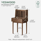 YESWOOD Vintage Vanity Desk, Solid Rubber Wood Dressing Table, Vintage Dressing Table Vanity Desk for Bedroom, Walnut, 23" D x 18" W x 48" H