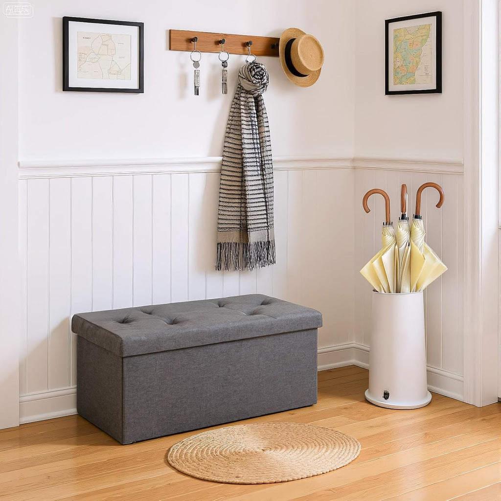 NEWBULIG Ottoman with Storage Bench-30 Inches Small Folding Foot Rest Stool with Thicker Foam Padded Seat, Storage Chest for Living Room, Entryway, End of Bed Bench, Holds Up to 660 lbs Grey