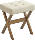 SONGMICS Makeup Stool, Padded Vanity Foot Rest, Solid Wood X Legs | 16.5 x 12.6 x 18.1 Inches, for Bedroom, Closet, Entryway, Summer Sand and Brown, MARY Collection ULSF006LF01