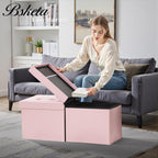 Bsketa Storage Ottoman Bench, 34" Folding Velvet Foot Rest Stool, Pink | Large Ottoman with Storage, Thicker Foam Padded Seat, Livingroom, Dorm, Bedroom, Easy to install, 86L,34 x 13 x 13in