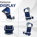Beach Chair with Umbrella and Canopy Shade, Aluminum Backpack Beach Chairs for Adults, Adjustable Sun Shade, 5 Position Lay Flat, Cooler Bag, Cup Holder, Towel Bar, Navy Blue