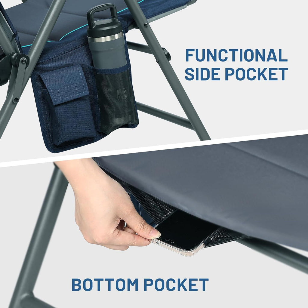 Timber Ridge Oversized Folding Rocking Camping Chair, Padded Outdoor Rocker with High Back, Portable Outdoor Chair for Patio, Garden, Lawn, Supports up to 400 lbs, Blue, 2 Pack