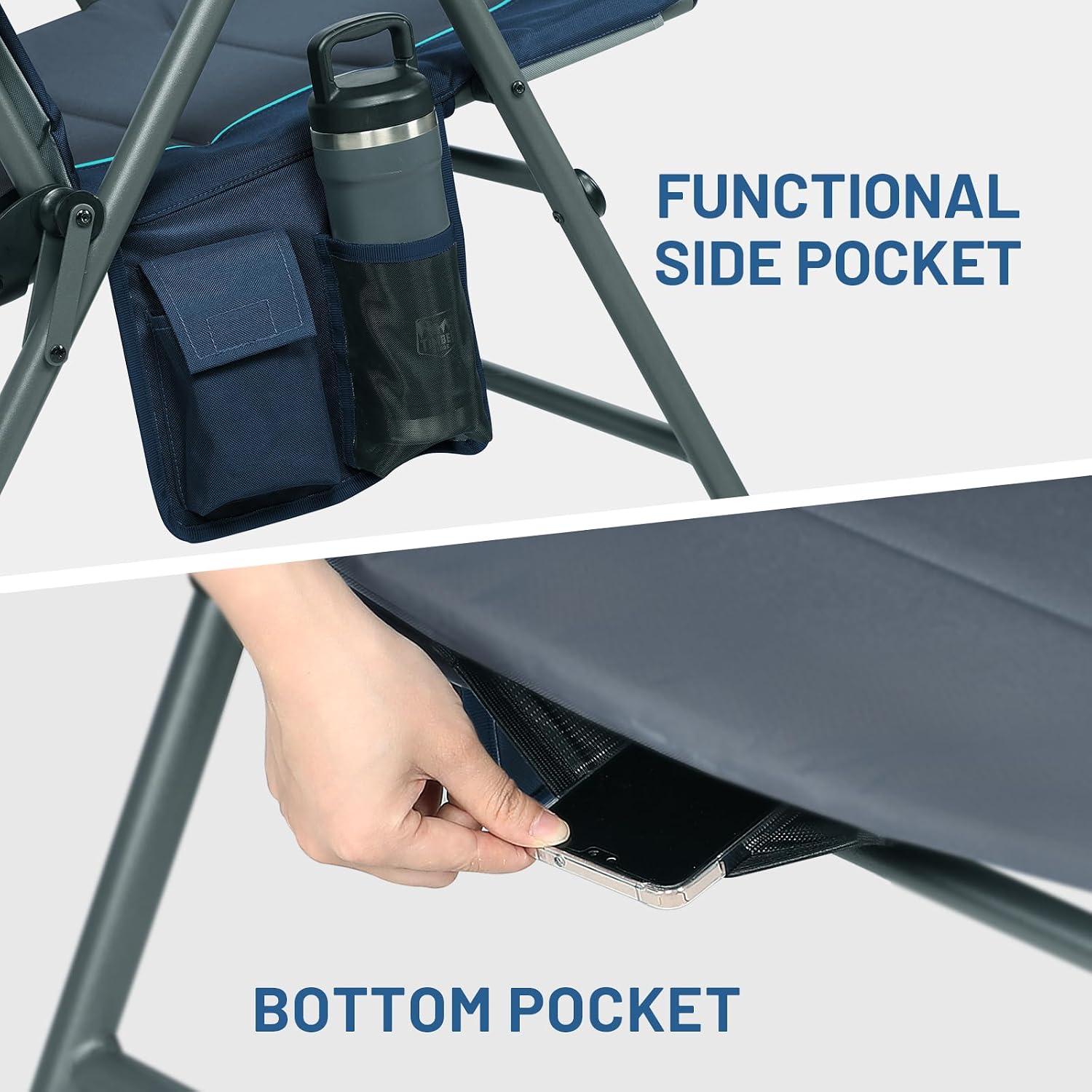 Timber Ridge Oversized Folding Rocking Camping Chair, Padded Outdoor Rocker with High Back, Portable Outdoor Chair for Patio, Garden, Lawn, Supports up to 400 lbs, Blue, 2 Pack