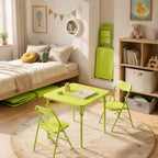 Bonnlo Kids Folding Table and Chairs Set (Green, with 2 Chairs) | Children's Activity Table with 2 or 4 Folding Chairs, Sturdy Metal Frame with Safety Latches