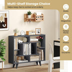 Giantex 3 Tier Geometric Bookshelf, Modern Freestanding Bookcase w/Staggered Shelves, Decorative Open Storage Display Shelves with Legs, Mid Century Storage Organizer for Living Room (Dark Gray)